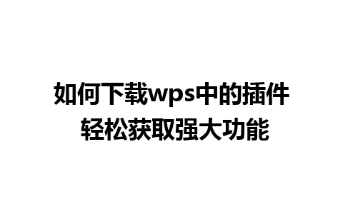 如何下载wps中的插件 轻松获取强大功能